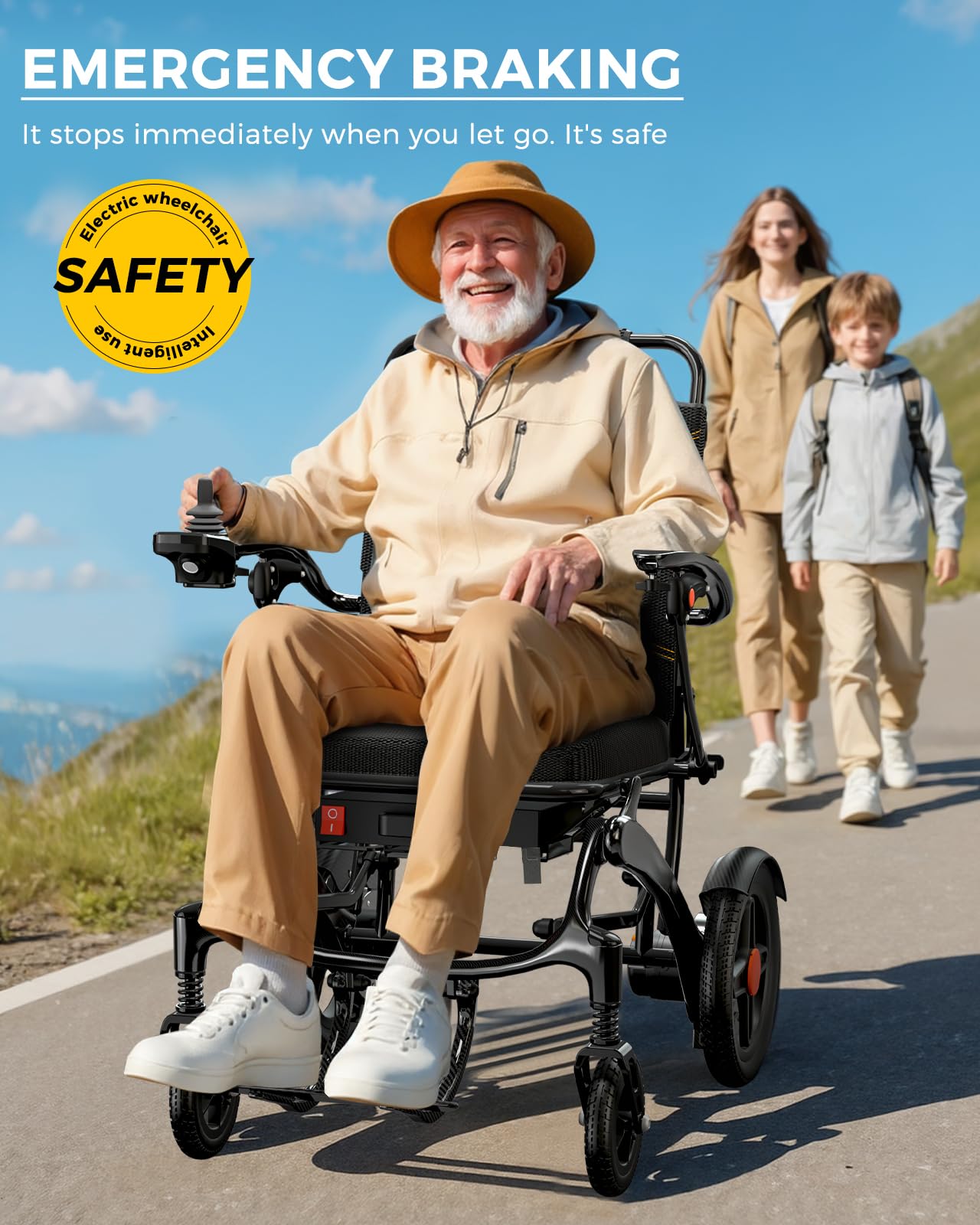 Foldable Electric Wheelchair for Adults, 35 lb Carbon Fiber Power Chair, 18 Mile Range