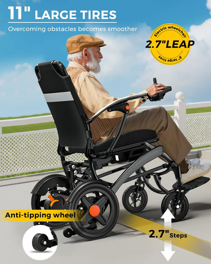 Foldable Electric Wheelchair for Adults, 35 lb Carbon Fiber Power Chair, 18 Mile Range