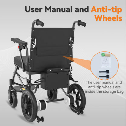 Lightweight Foldable Electric Wheelchair for Adults, Portable Power Chair, 12 Mile Range