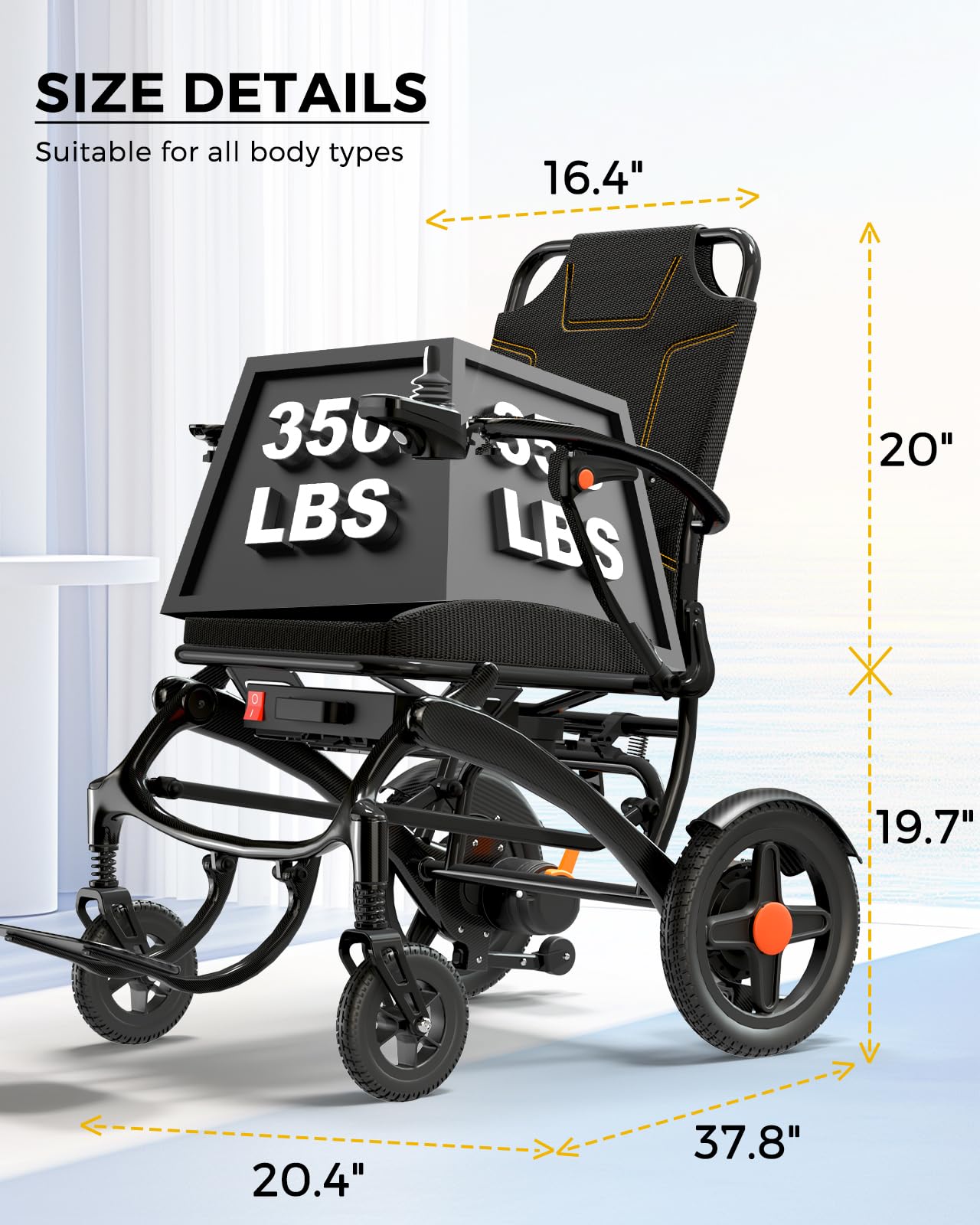 Foldable Electric Wheelchair for Adults, 35 lb Carbon Fiber Power Chair, 18 Mile Range