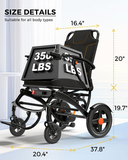 Foldable Electric Wheelchair for Adults, 35 lb Carbon Fiber Power Chair, 18 Mile Range