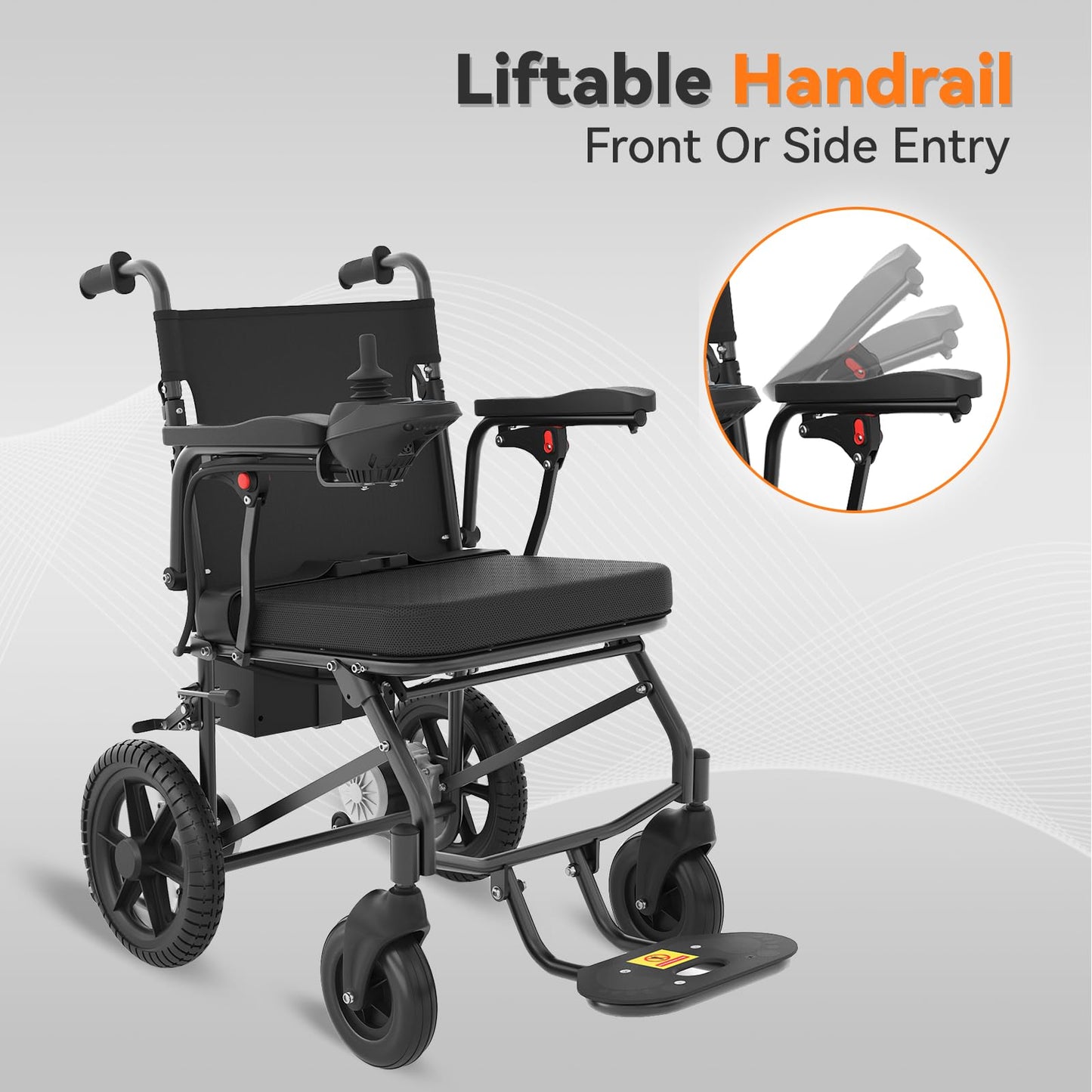 Lightweight Foldable Electric Wheelchair for Adults, Portable Power Chair, 12 Mile Range