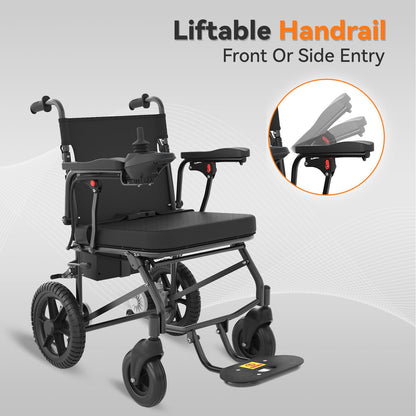 Lightweight Foldable Electric Wheelchair for Adults, Portable Power Chair, 12 Mile Range